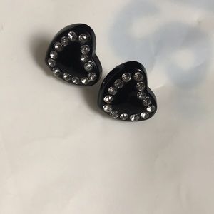 Black heart earrings with diamonds